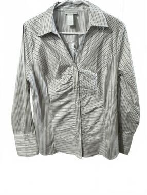 Worthington Stretch Button-Up Shirt Large Cool White Striped